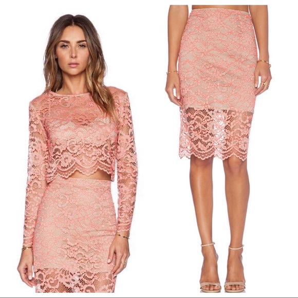 Alexis Dresses & Skirts - Alexis Melon Lace Crop Top Pencil Skirt Set Sz XS